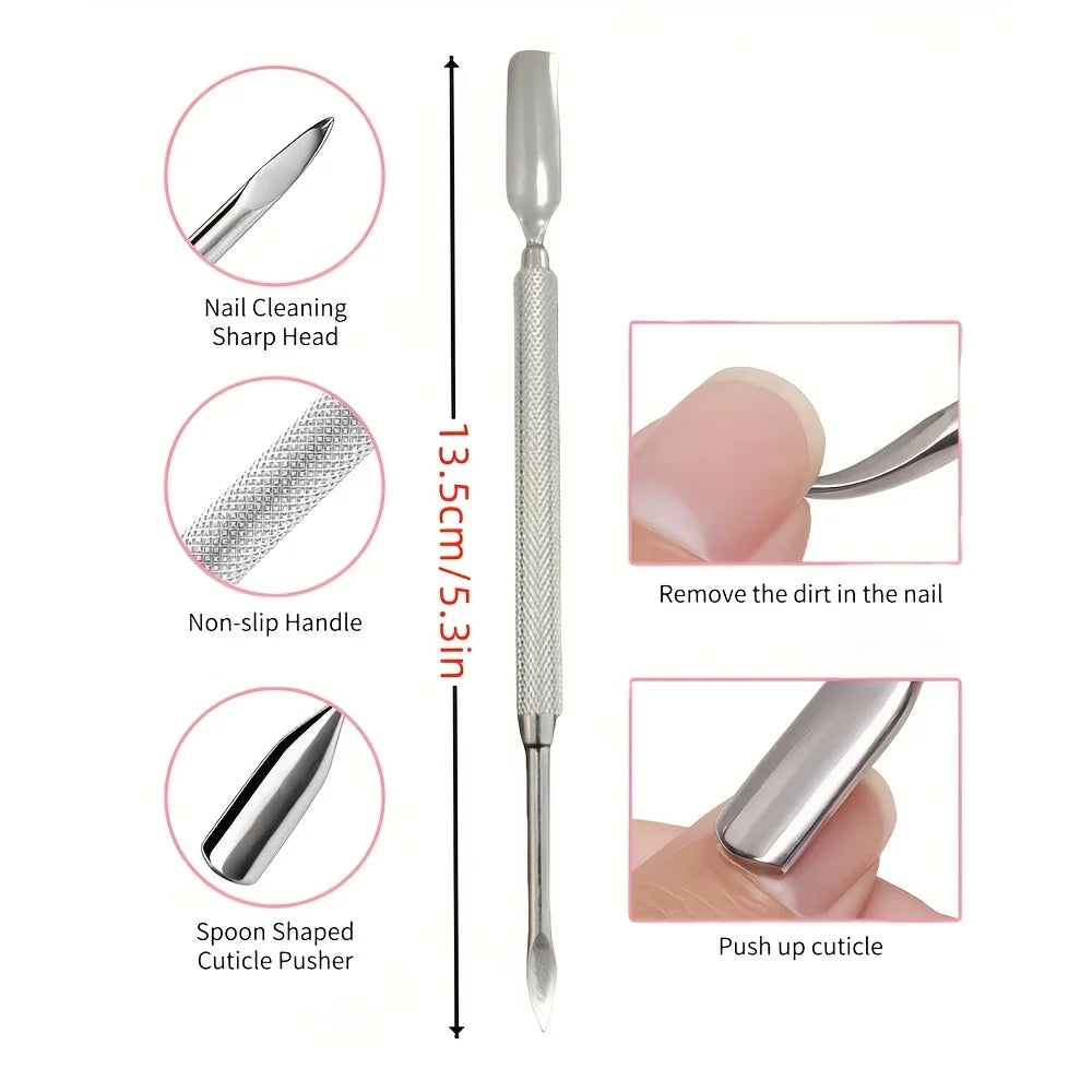1/2/4pcs Stainless Steel Cuticle Pusher,Sharp Edge Spoon Shaped Dual Ended Cuticle Pusher Remover Cleaner,Manicure Pedicure Tool