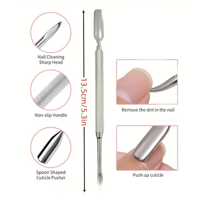 1/2/4pcs Stainless Steel Cuticle Pusher,Sharp Edge Spoon Shaped Dual Ended Cuticle Pusher Remover Cleaner,Manicure Pedicure Tool