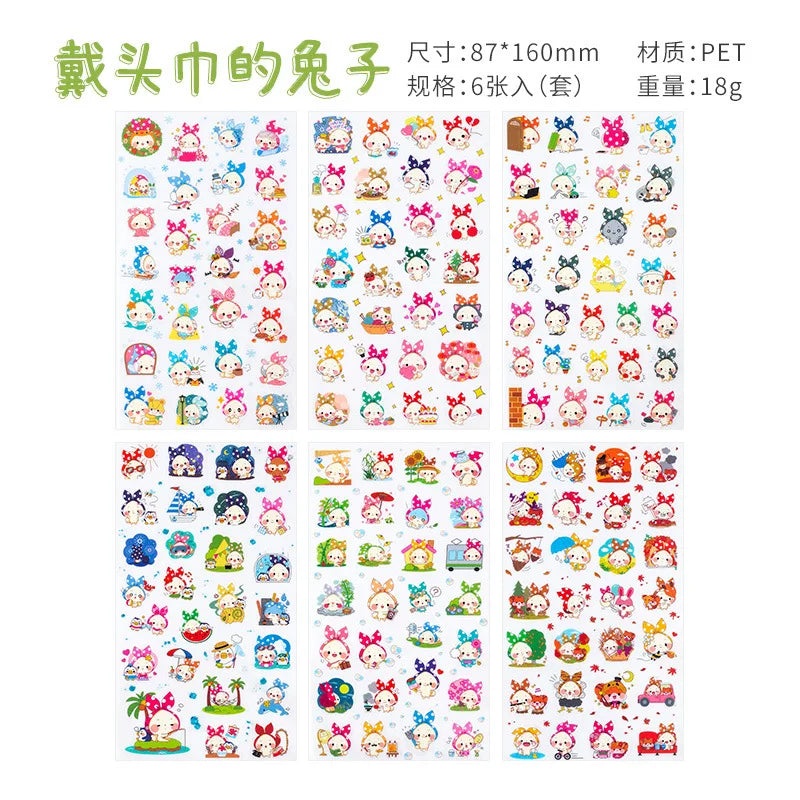 6Pieces/Set Transparent Pvc Waterproof Cartoon Sticker DIY Hand Account Decorative Stickers Kawaii Phone Cup Stickers