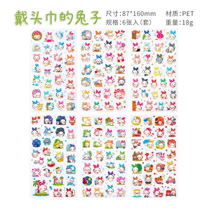 6Pieces/Set Transparent Pvc Waterproof Cartoon Sticker DIY Hand Account Decorative Stickers Kawaii Phone Cup Stickers