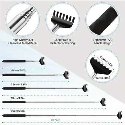 Portable Extendable Back Scratcher Stainless Steel Telescoping Back Scratcher Tool Telescopic Back Scratching Tool Massage Gift