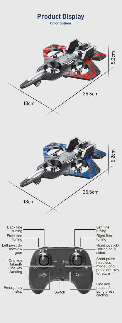 Remote Control Fighter Foam Glider Electric Stunt UAV Airplane Helicopter with LED Lights Aircraft Model RC Toy for Kids Boys