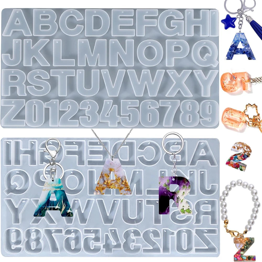 Alphabet Silicone Mold for Epoxy Resin Kit Mixed Style Letters Resin Casting Mold Set DIY Keychain Pendant Jewelry Making Tools