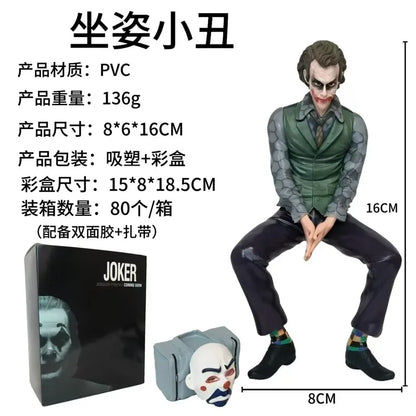 16cm Joker Heath Ledger Action Figure Sitting Green Suit Handheld Joker Mask Doll Desktop Decoration Model Toy Christmas Gift