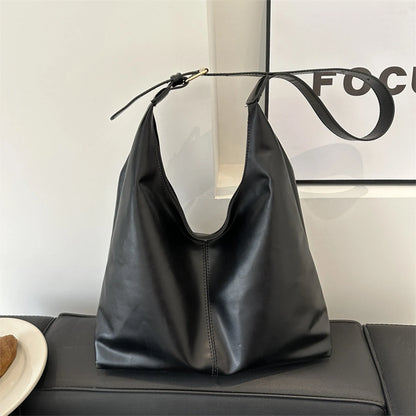Trendy Casual Soft PU Women's Handbags Solid Color Large Capacity Female Shoulder Bag Retro Tote Bag For Commute Shopping