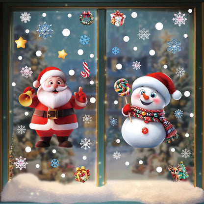 2025 Christmas Static Window Clings - Gingerbread Man Snowman Snowflake & Santa Claus Decals for Xmas Holiday Party Decorations