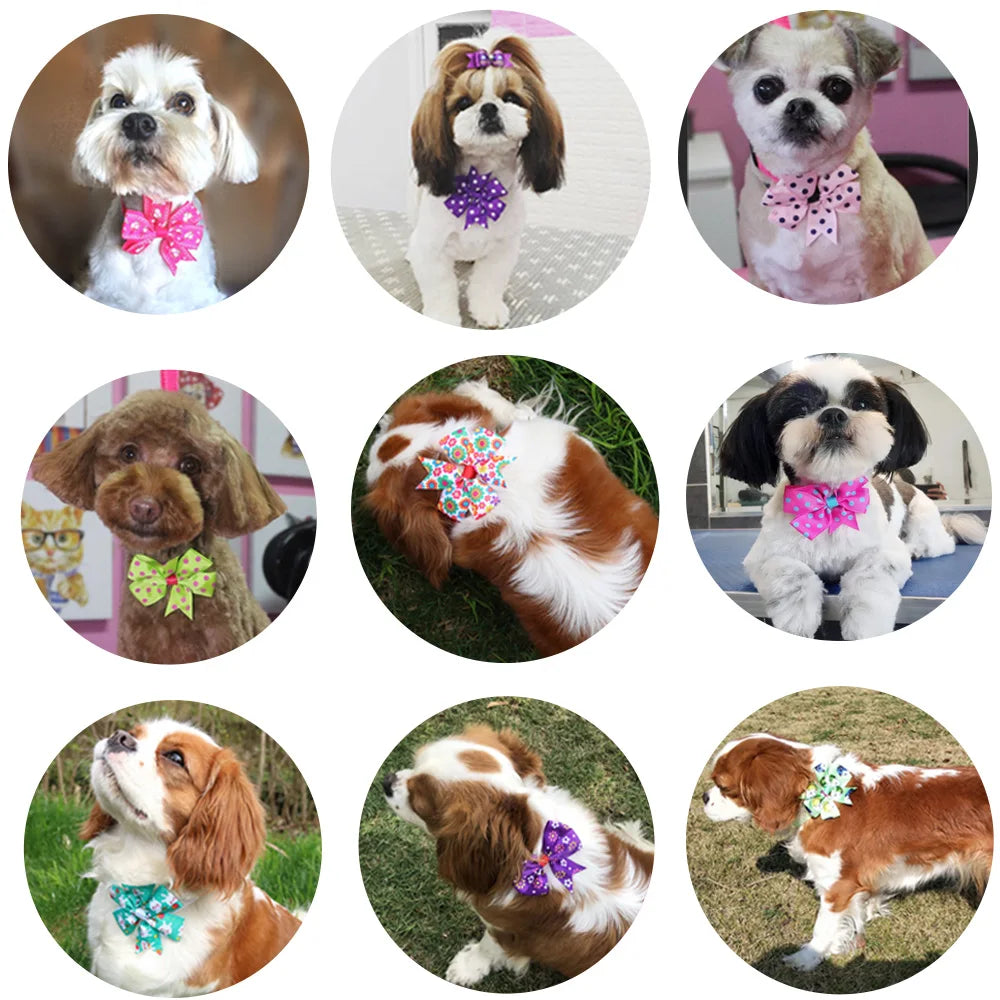 50pcs  Dog Bowtie Dot Solid Bow Tie Collar For Small Dogs  For Dog DIY Bowties Necktie Pet Grooming Accessories For Small Dogs