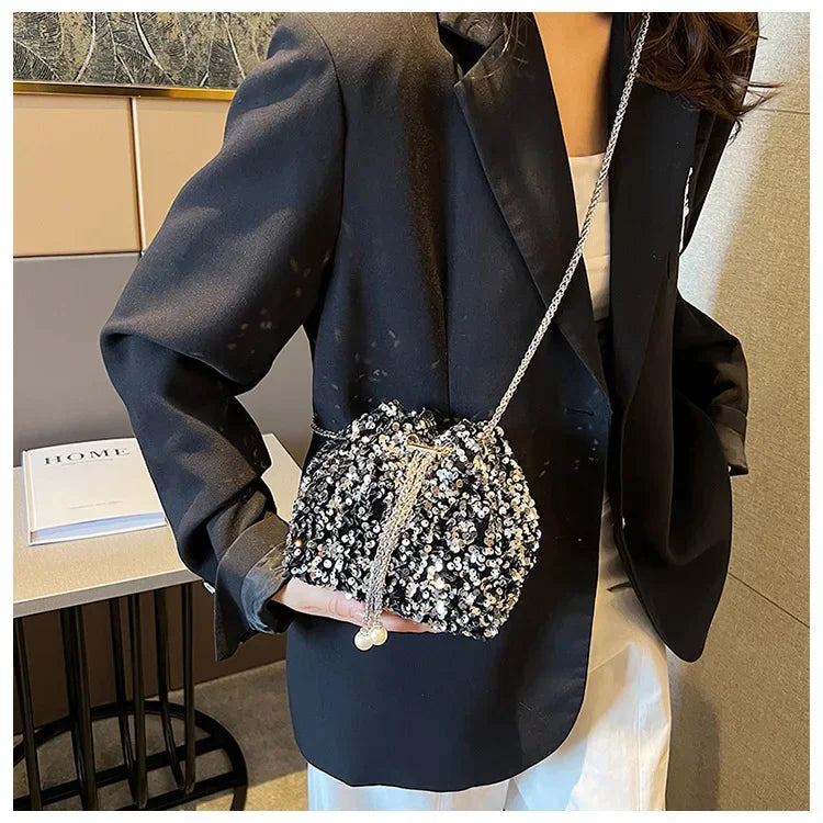 Crossbody Bags Sequin Women's New Korean Bucket Bag Bright Eyes Style Fashion Crossbody Dinner Single Shoulder Bags