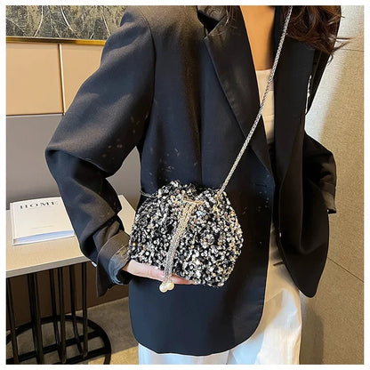 Crossbody Bags Sequin Women's New Korean Bucket Bag Bright Eyes Style Fashion Crossbody Dinner Single Shoulder Bags