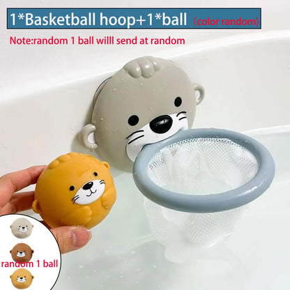 Baby Bath Toys Floating Animal Otter Hippo Seal Kid Bathroom Shower Basketball Hoop Game Children Swimming Pool Water Play Gift