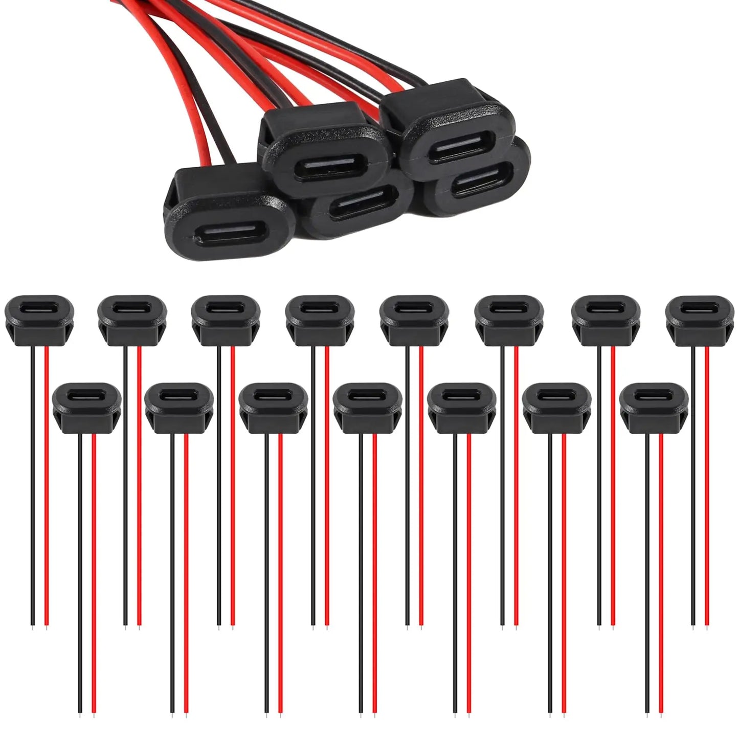 5/10/20pcs Type-C Female Chassis 2 Pin Type-C Female Socket Connector Waterproof Jack Female Charging Port with Card Buckle