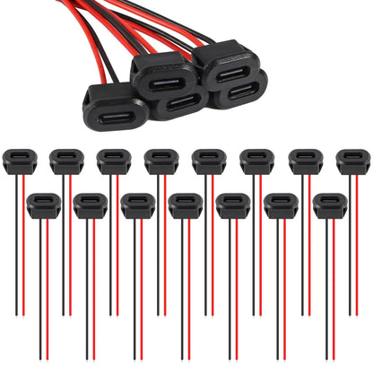 5/10/20pcs Type-C Female Chassis 2 Pin Type-C Female Socket Connector Waterproof Jack Female Charging Port with Card Buckle