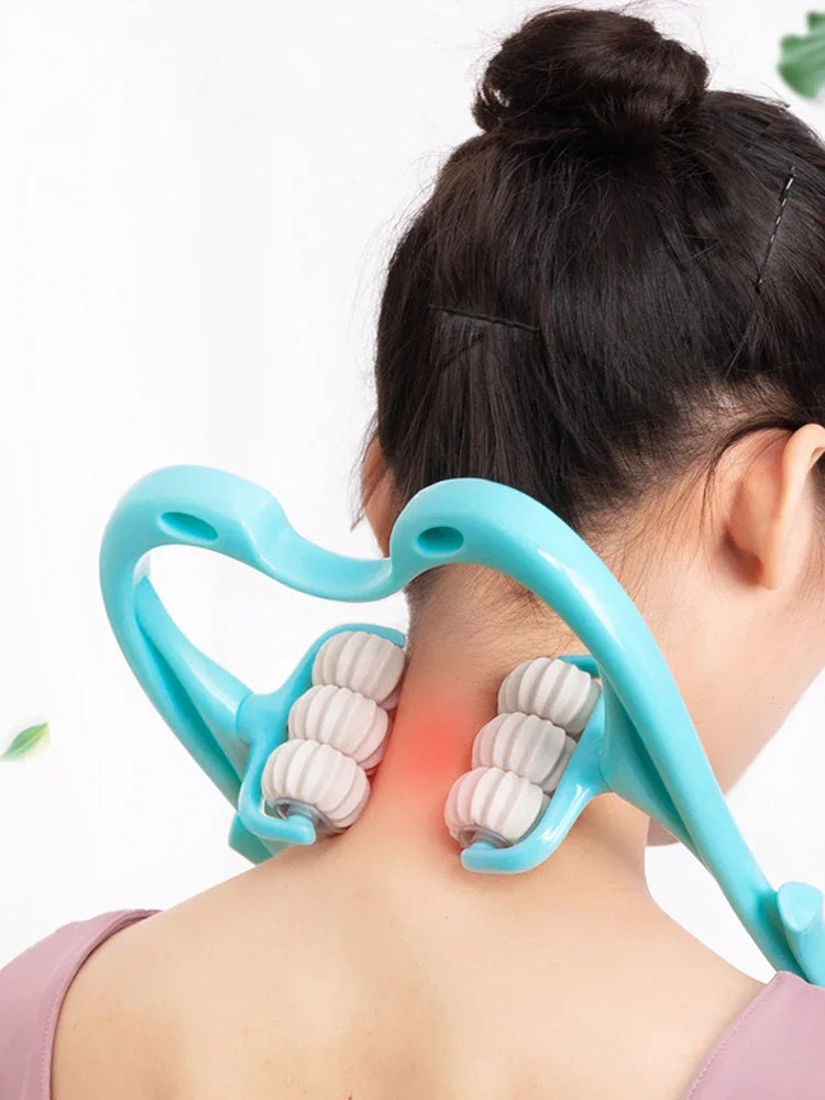 Multifunctional Cervical Neck Massager Manual Clamp with 6 Kneading Balls for Shoulder Back Relaxation