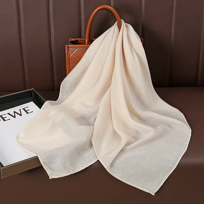 90*90cm Thin Soft Square Scarves for Women Simplicity Solid Color Cotton Linen Headscarf Muslim Female's Hijabs Bag Accessories