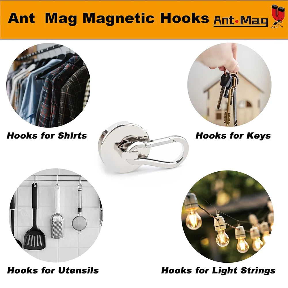 Magnetic Hooks Strong Heavy Duty Neodymium Hooks With Swivel Carabiner Hook For Refrigerator 1pcs Magnetic Materials