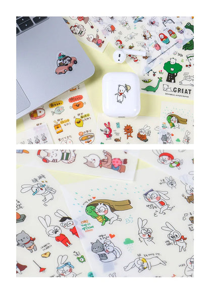 6Pcs/Lot Waterproof Cartoon Transparent Pvc Stickers DIY Hand Account Diary Decorative Stickers Kawaii Phone Cup Stickers