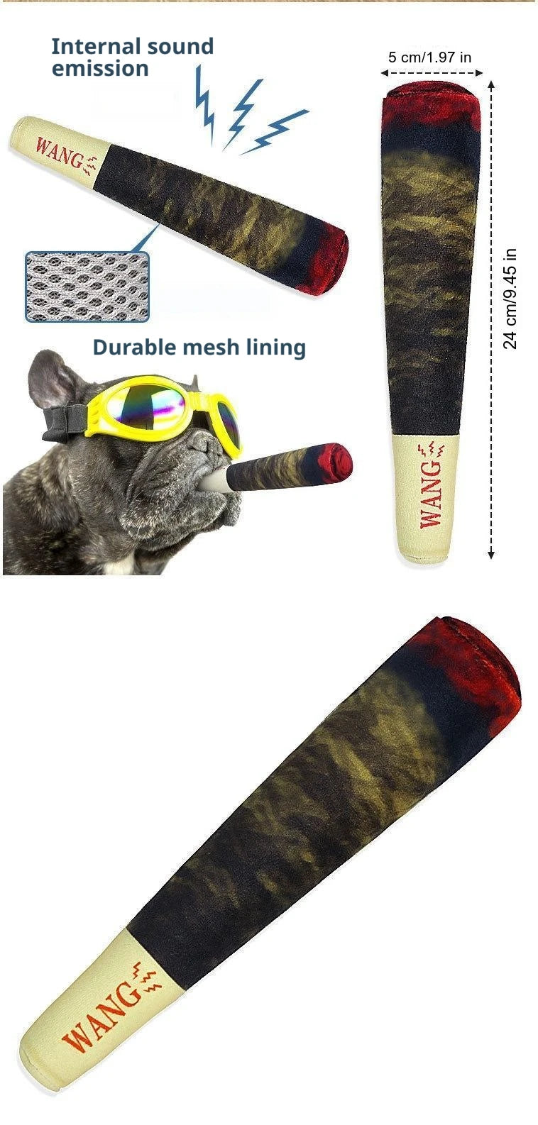Funny Interactive Cigar Design Plush Dog Toy Squeaky Chew Toy for Teeth Grinding
