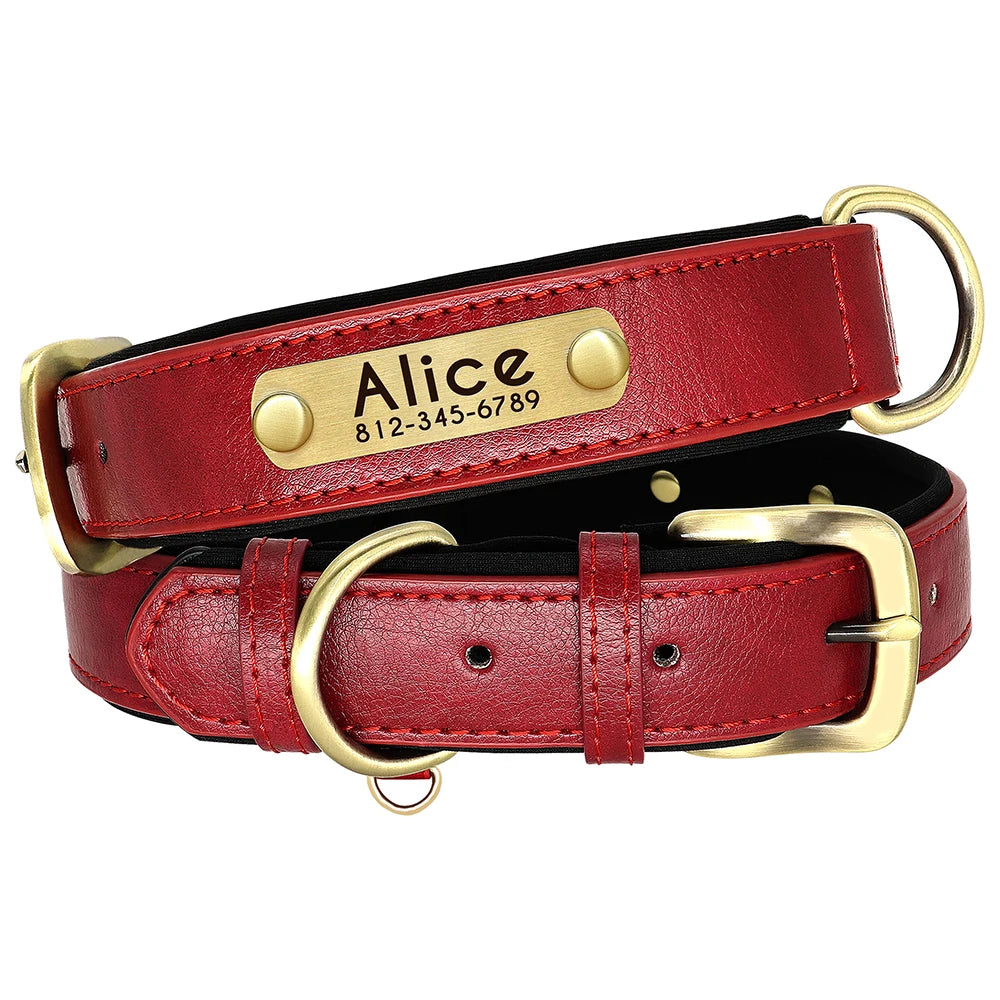 Personalized Leather Padded Dog Collar Customized ID Nameplate Pet Collars For Small Medium Dogs Durable Necklaces Accessories
