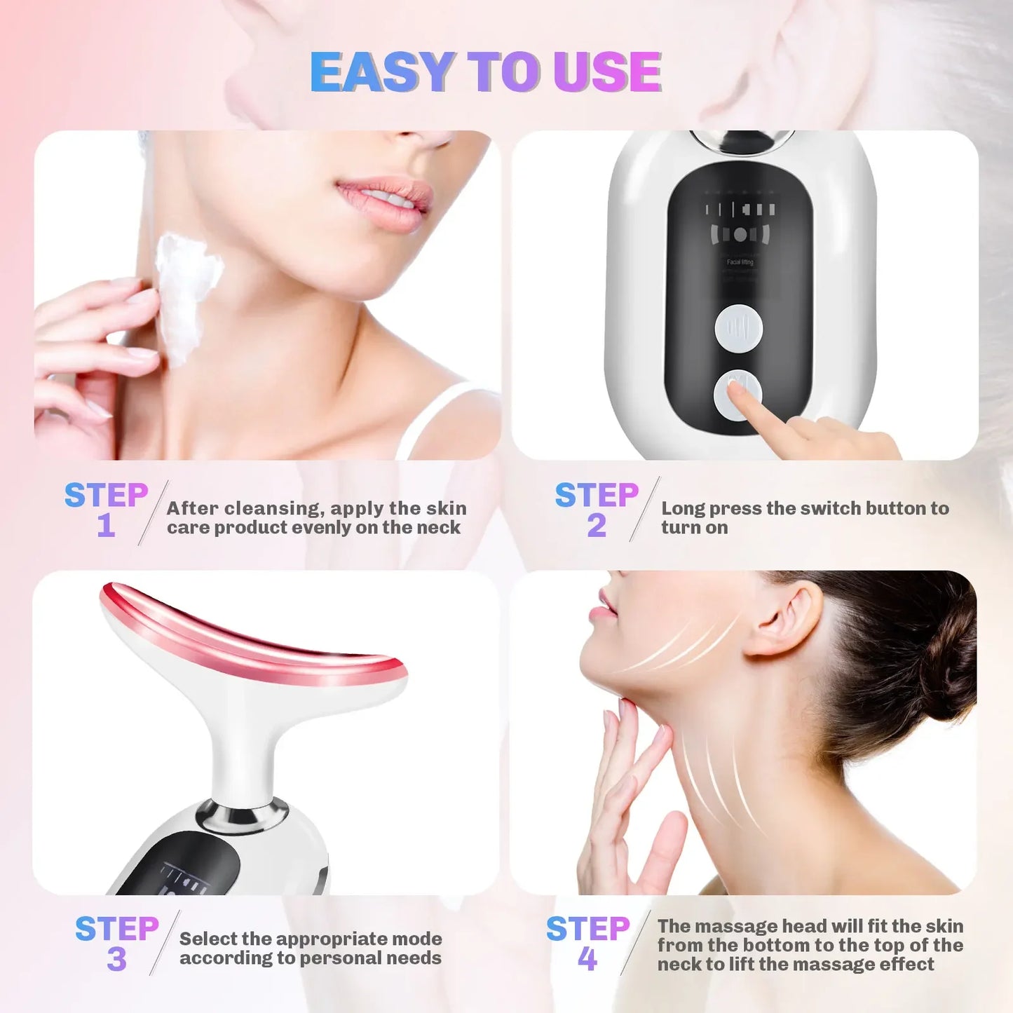 EMS Beauty Neck Instrument Microcurrent Face Neck Beauty Device LED Photon Reduce Double Chin Anti Wrinkle Tightening Neck Skin
