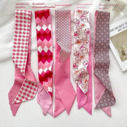 5pcs/set Series Silk Satin Scarf Women Cloth Hair Bands Headdress Accessories Lady Scarves Ribbon Neck Ties for Bag Handle