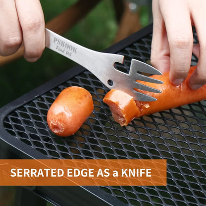 PSKOOK Outdoor Survival Tools 5 in 1 Camping Multi-functional EDC Kit Practical Fork Knife Spoon Bottle/Can Opener
