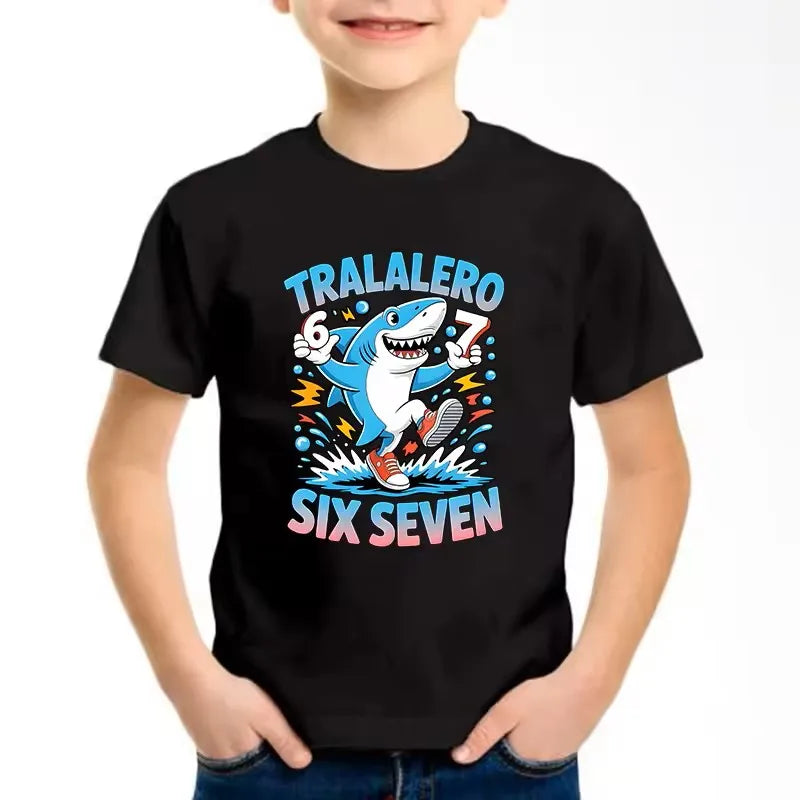 Funny Six Seven Italian Brainrot 67 Number Graphic Print T-Shirt Boy/Girl Summer Short Sleeved Kids Loose Comfortable Tshirt Top