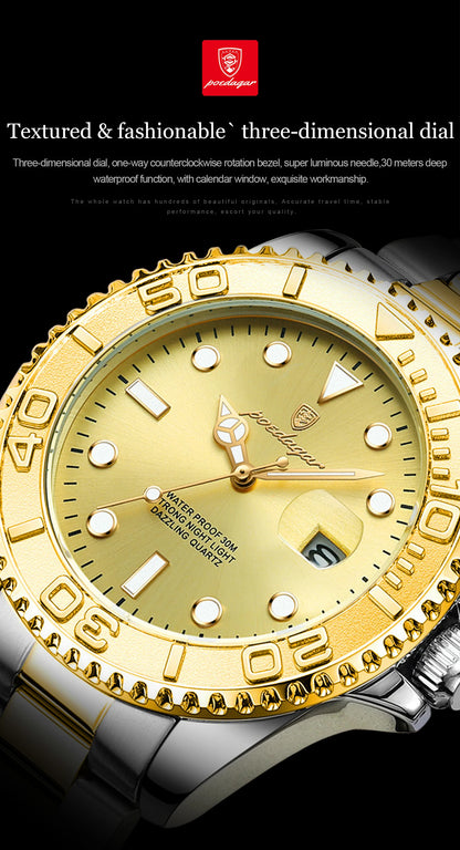 POEDAGAR Original Luxury Man Wristwatch Waterproof Luminous Date Men Watch Stainless Steel Fashion Business Men's Quartz Watches
