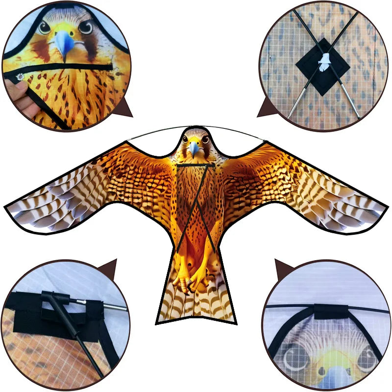 Outdoor Toys 47 Inch  Yellow Bird Scaring Eagle Kite Without Rod Good Flying For Garden/Orchard/ Farm
