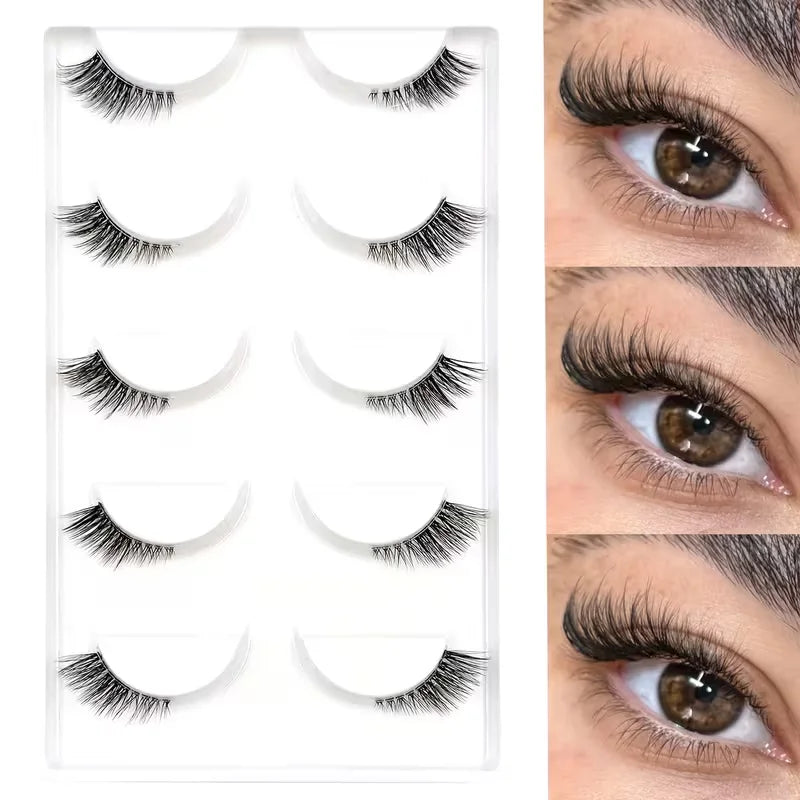 5 pairs Natural Look Curly Half Lashes-Add Volume and Definition to Your Eyes for Dating, Parties, and Stage Makeup-Half Lashes
