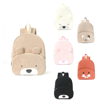 Customized Name Toddler Backpack - Cartoon Bear Corduroy Bag with Large Capacity, Embroidered Name Plush Backpack for Kids