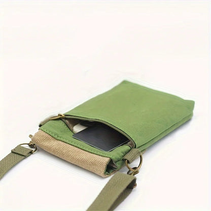 Solid Color Canvas 3 Layer Crossbody Cell Phone Bag Simple Cloth Women's Bag Fashion Satchel Shoulder Coin Purse