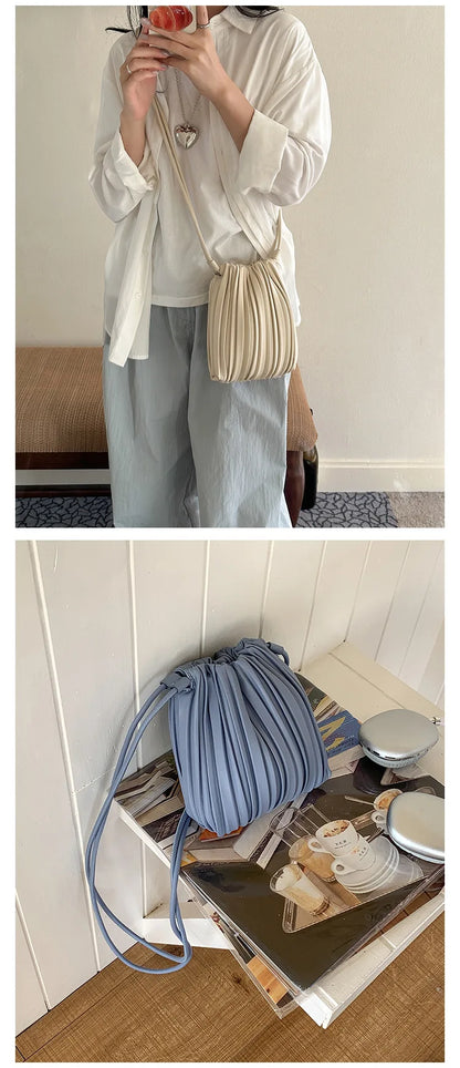 Summer Fashion New Crossbody Bag Women's PU Single Shoulder Mini Bag Luxury Versatile Pleated Casual Small Square Bag