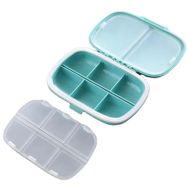Mini Portable 8 Grids Pill Box Travel Medicine Organizer Container Wheat Sealed Tablets Storage Dispenser Box for Medicines