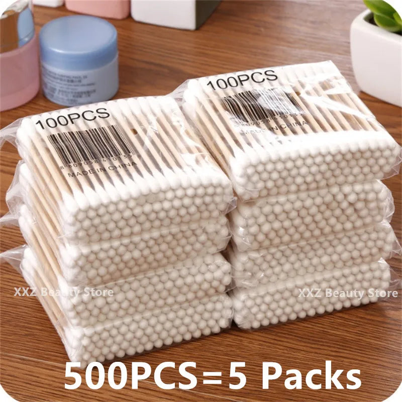 100/500/1000/2000pcs Double Head Women Makeup Cotton Buds Tip Cotton Swab For Wood Sticks Nose Ears Cleaning Health Care Tools