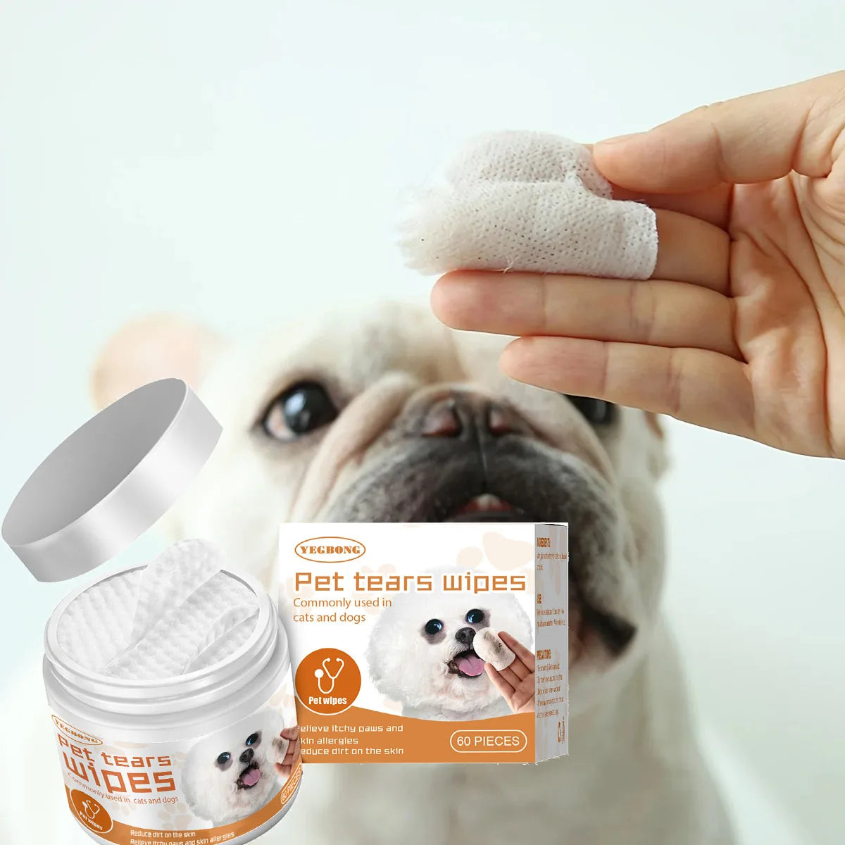 YEGBONG Pet Eye Wipe for Cats Dogs Remove Tear Marks Stain Cleaning Relieve Discomfort Deodorizing Eye Grooming Pets Wet Tissues