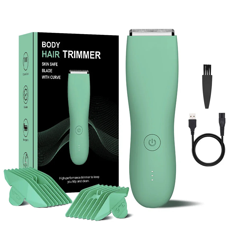 Men's Electric Groin & Body Shaver - Waterproof Dual Head Trimmer Kit w/ LED Light & Foil Blades