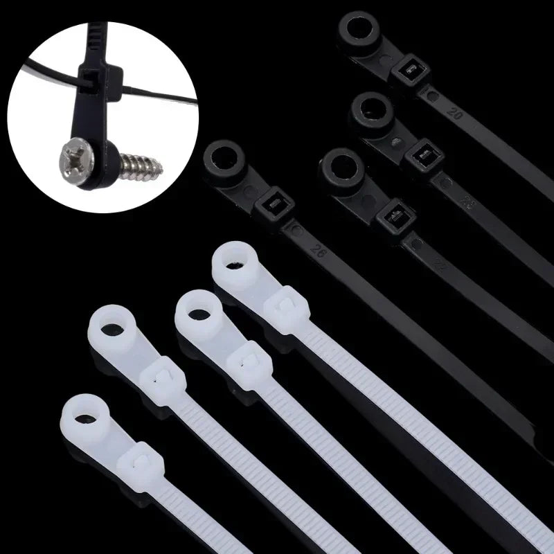 500/100PCS Screw Hole Cable Ties Reusable Fixed Nylon Cable Ties Self-locking Cord Ties Straps Fastening Loop Office Organizer