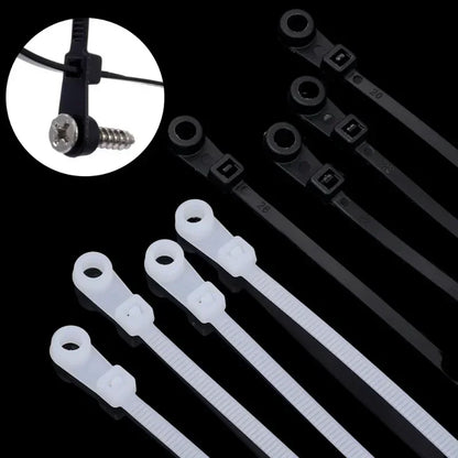 500/100PCS Screw Hole Cable Ties Reusable Fixed Nylon Cable Ties Self-locking Cord Ties Straps Fastening Loop Office Organizer