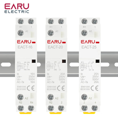 DC 12V/24V AC 110V/220V 50/60Hz 2P 16A 20A 25A 2NO 2NC 1NO1NC Din Rail Mounted Household Modular Contactor for Smart Home House