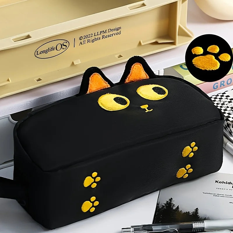 Cute 3D Black Cat Pencil Case-Large Capacity Polyester School Supplies,Cute Cat Lover Gift for Students & Office (Paw Design)