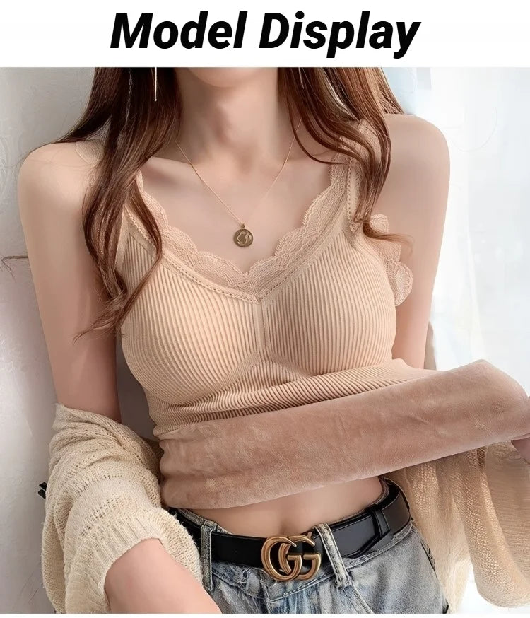 Thermo Thick Slimming Undershirt Thermal Underwear Inner Vest For Women Warm Winter Sexy Lace Sleeveless Tank Tops Padded Bra