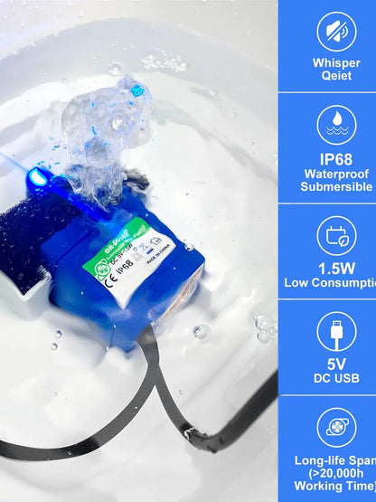 Cat Water Dispenser Pump Pet Water Dispenser Pump USB Replacement Pump Submersible Motor Stainless Steel Pet Water Dispenser Acc
