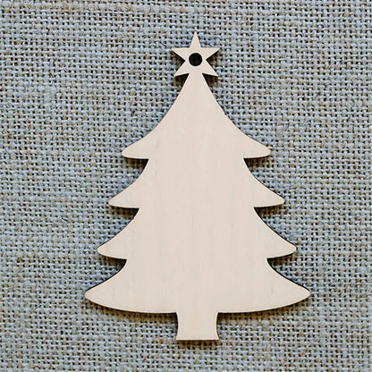 10Pcs Christmas Tree Shape Wooden Crafts Hanging Ornaments Unfinished Christmas Tree Pendant Decoration Wood Slices for Crafts