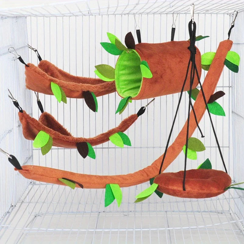 5pcs/set Plush Cotton Hamster Hammock Round Swing for Rats Rodent Small Animal Guinea Pig Ferret Double-layer Nests Pet Supplies