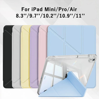 3+Y-fold Flip Clear Cover For iPad Air 4 5 6 7 11 For Air 2 9.7 Pro 11 Mini 6 7 Start Case For 10th 11th Gen 2025 7/8/9 10.2