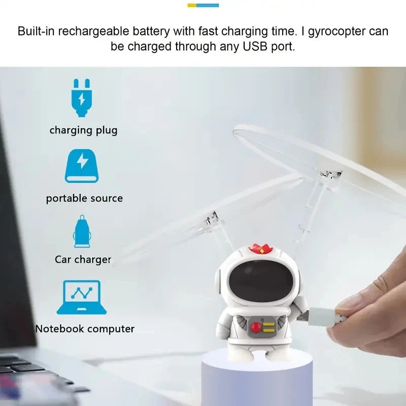 Mini Astronaut Drone Cartoon Spaceman Flying Robot Toys with USB Charging Hand Control Helicopter Toys for Kids Xmas Gift