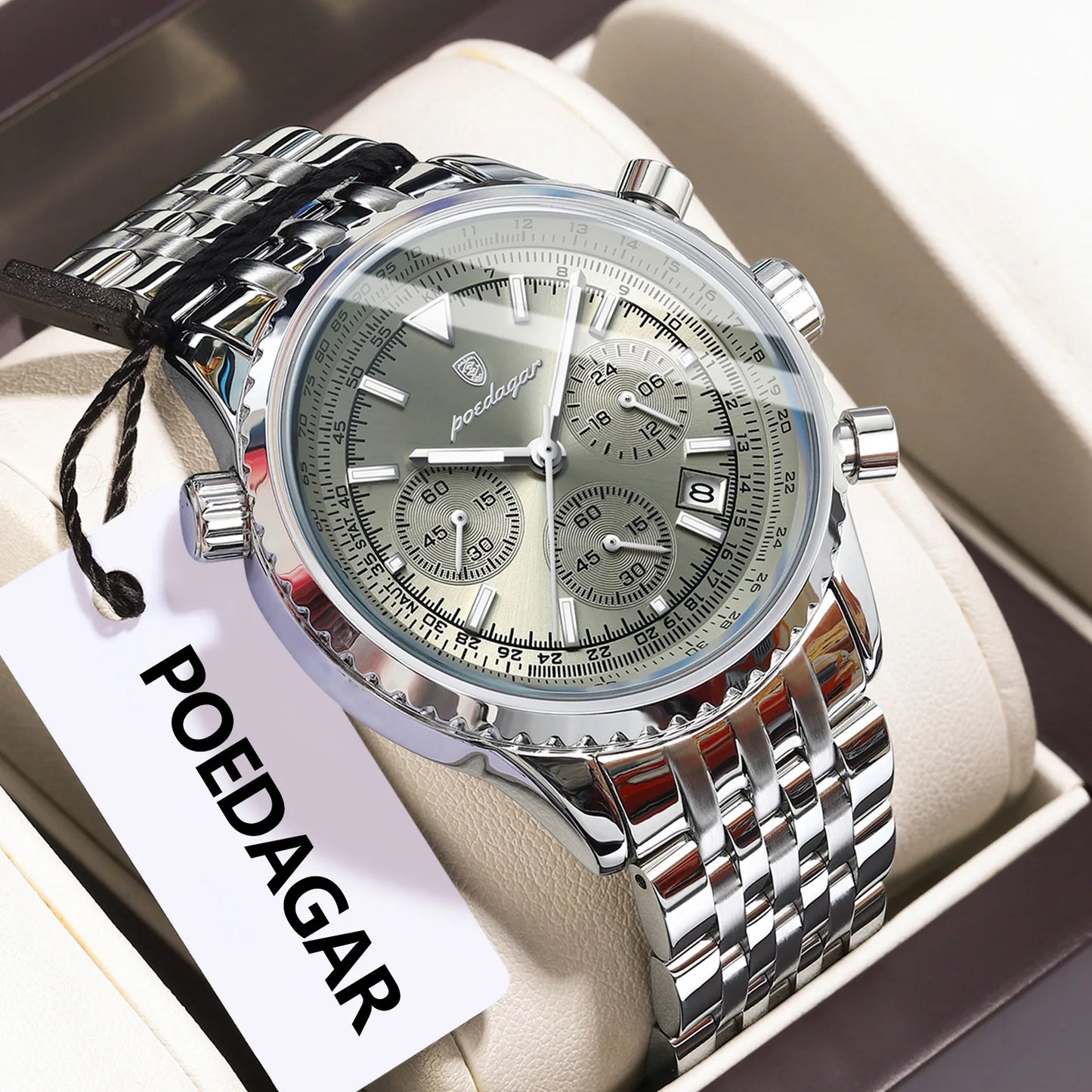 POEDAGAR Luxury Fashion Men Watch Stainless Steel Waterproof Luminous Quartz Male Clock Date Chronograph Military Men's Watches