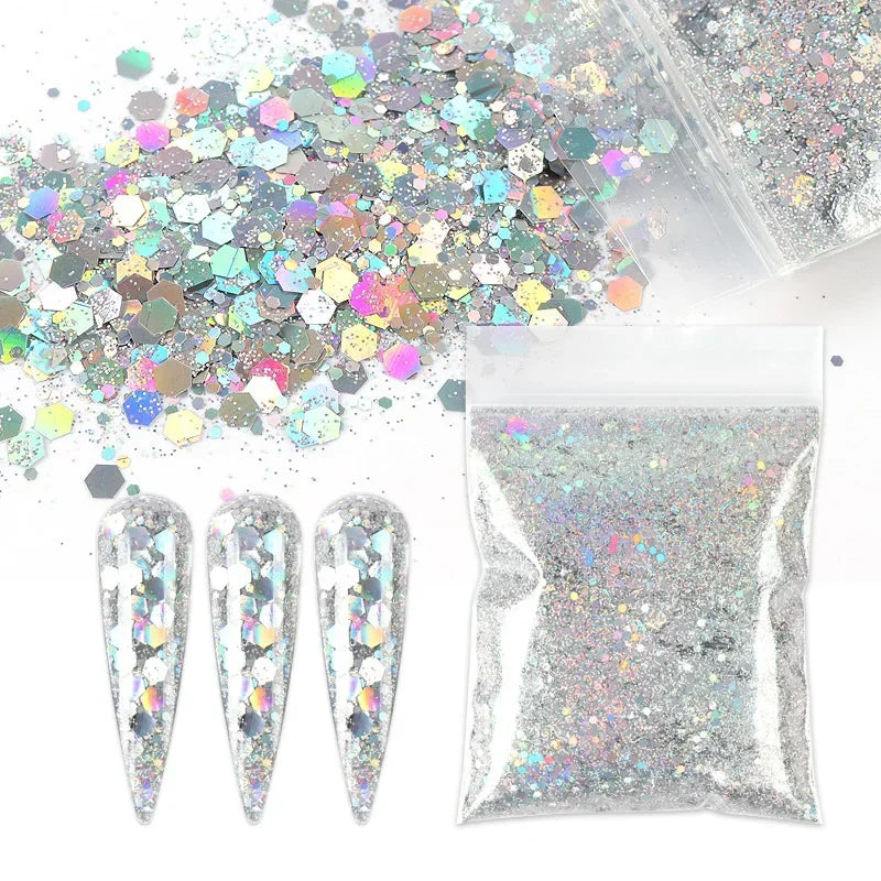 50g Chunky Glitter Holographic Laser Flakes Nail Glitter Powder For Jewelry Making Diy Resin Art Craft Fine Iridescent Sequins