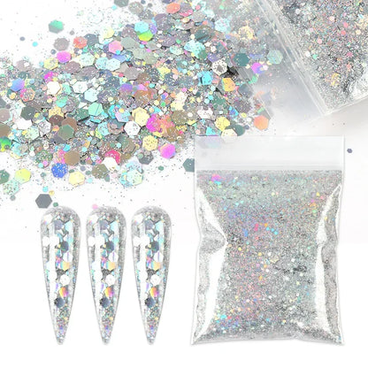50g Chunky Glitter Holographic Laser Flakes Nail Glitter Powder For Jewelry Making Diy Resin Art Craft Fine Iridescent Sequins