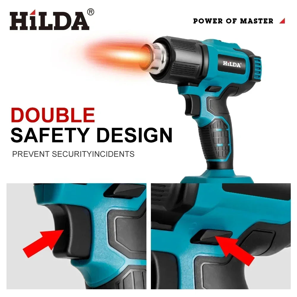 HIDLA 21V Handheld Hot Air Gun Temperature Rechargeable Cordless Two Styles For Makita Battery Electric Heating Gun With Nozzle
